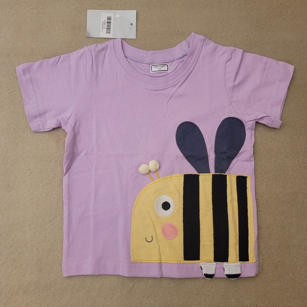 Little Maven Girl Purple 3D Bee Short Sleeve Shirt Size 2Y NWT